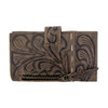 Backside of mushroom brown leather wallet cell phone case.