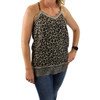 Leopard print strappy tank top with lace detail. 