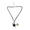 Hematite chain necklace with two CZ star pendants with quarter to show size. 