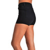 Side view 5 pocket Judy Blue stretch black denim shorts. 