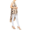 Side view of women's lace leopard print vest. 