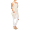 Crochet vest with lace trim.
