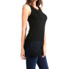 Black tank top with lace layer trim side view. 