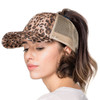 Women's leopard print pony tail baseball cap. 