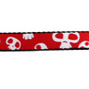 Red and white skull print close up. 