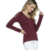 VOCAL Burgundy Long Sleeve Top with Laser Cuts front view