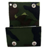 Green camo trifold wallet with red embroidered skull and crossbones.