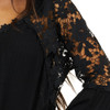 Black Flowy Top with Crocheted Lace Details close up view