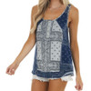 Navy Paisley Cotton Knit Tank Top front view