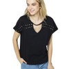 Vocal Apparel Laced Up Cut Out Neckline Top