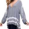 T-Party Gray Tie Dye Flowy Long Sleeve Top v-neck view