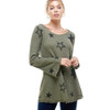 T-Party Olive Green Star Print Long Sleeve Hoodie Top front view
