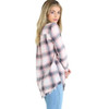 Angie Peach Plaid Fringe Hem Long Sleeve Top side view