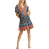 umgee Floral Print Navy Mix Short Dress front view