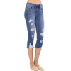 Judy Blue Mid Rise Destroyed Skinny Fit Capri Jeans front view