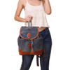Upcycled Denim and Leather Backpack Purse front view