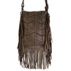 Brown Genuine Leather Fringe Crossbody Purse front view