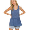 POL Clothing Blue Babydoll Tank Top with Lace Up Back Tie