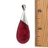 Size of long teardrop shaped red Coral sterling silver pendant. 