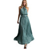 Moss Teal Green Flowy Maxi Dress swaying front view