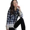 Ombre Plaid Button Up Shirt with Frayed Hemline front view