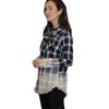 Ombre Plaid Button Up Shirt with Frayed Hemline side view