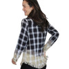 Ombre Plaid Button Up Shirt with Frayed Hemline back view
