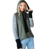 Olive Green Leopard Print Color Block Hooded Sweatshirt