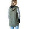 Olive Green Leopard Print Color Block Hooded Sweatshirt back view