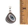  Size of small teardrop-shaped blue, white and black Fordite silver pendant. 