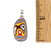 Size of medium yellow, red and white abstract-shaped Fordite silver pendant. 