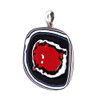 Large red, white and black Fordite silver pendant. 