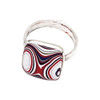 Full view of red, white and blue square ring size 8. 