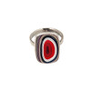 Front view of colorful Fordite sterling silver ring. 