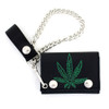 Men's Biker Black Leather Chain Wallet Marijuana Pot Leaf
