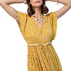 Easel Mustard Yellow Floral Print Summer Dress raw hem edge view