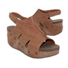 Volatile cognac Montpelier wedge sandal shoe front view. 