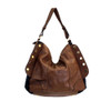 Brown and black purse with gold detail.