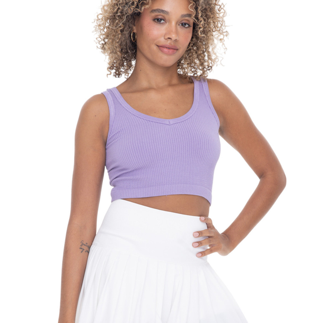 Ribbed Seamless Cropped Tank Top  - Purple 24