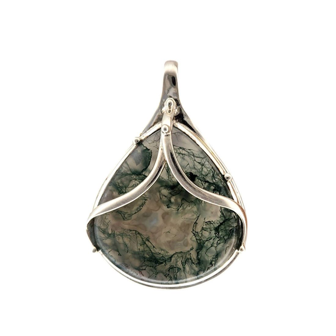 Large Green Moss Agate sterling silver pendant. 