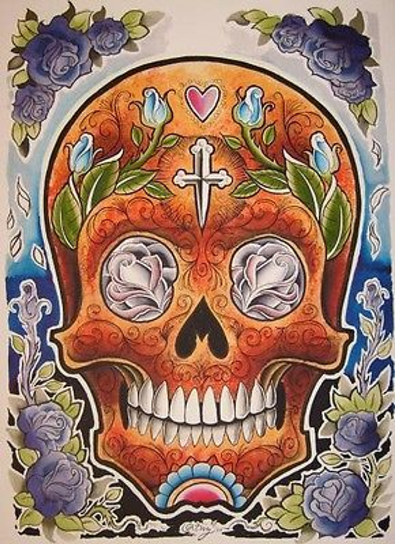 Opie Ortiz Orange Skull Tattoo Canvas Art Print