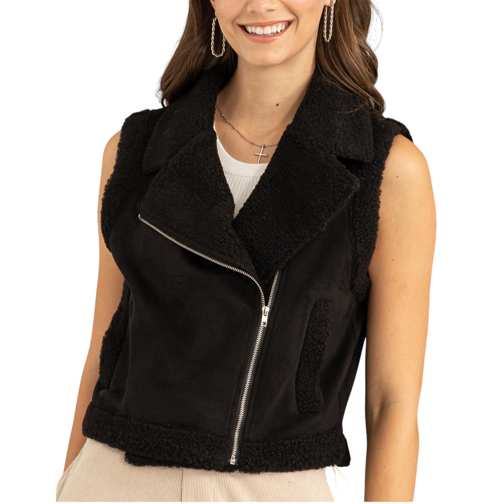 FAUX SUEDE BLACK CROP VEST | PURPLE LEOPARD BOUTIQUE