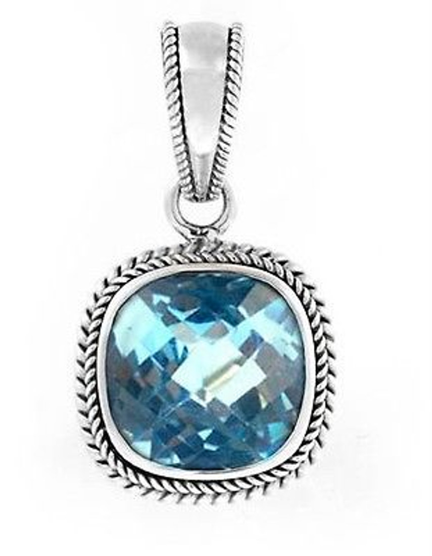 Blue Topaz Gemstone Pendant Sterling Silver