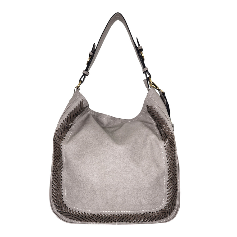 Gray Iris hobo vegan leather purse. 