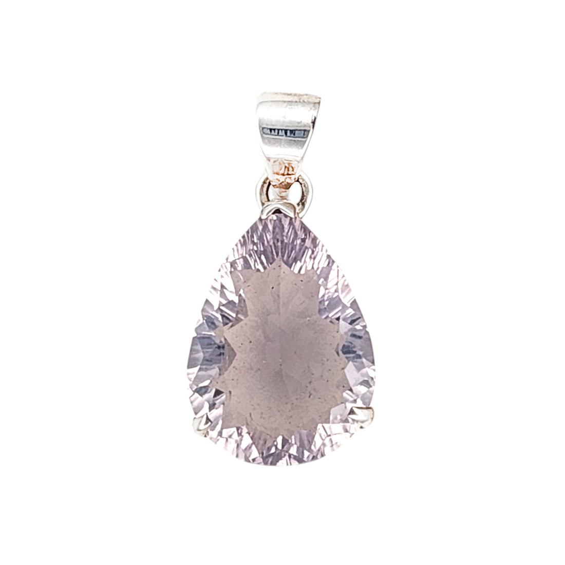 Lavender Quartz teardrop-shaped silver pendant. 