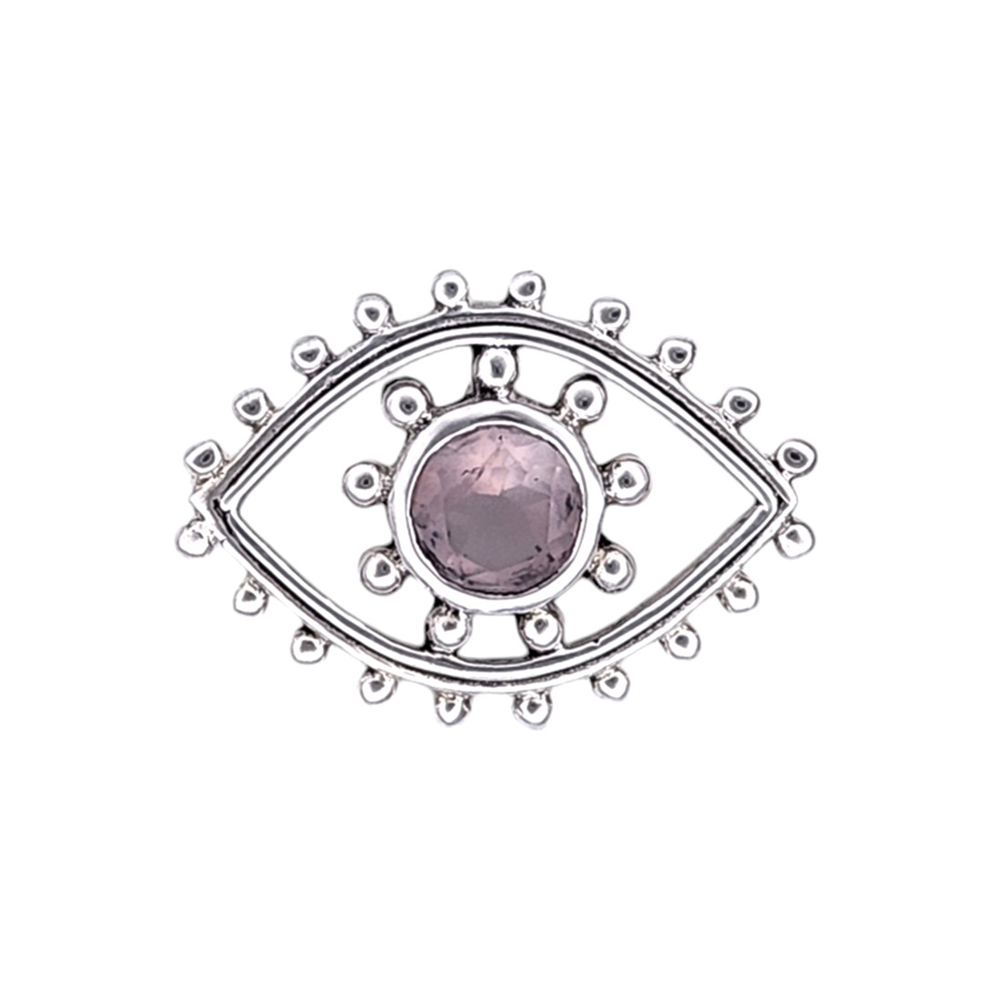 Evil Eye Rose Quartz sterling silver pendant. 