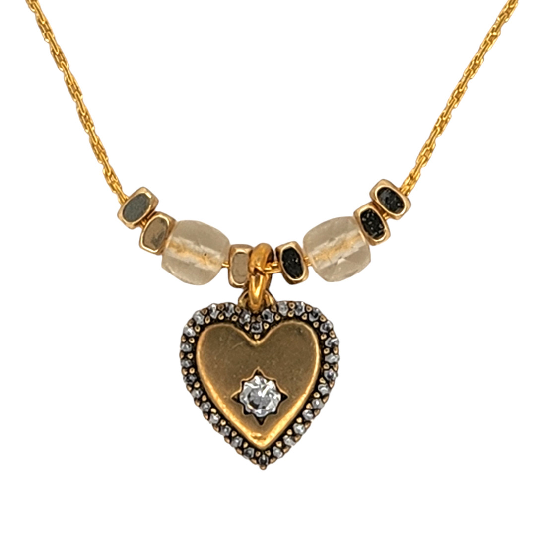 Pave heart with Citrine beads on a gold vintage style chain. 