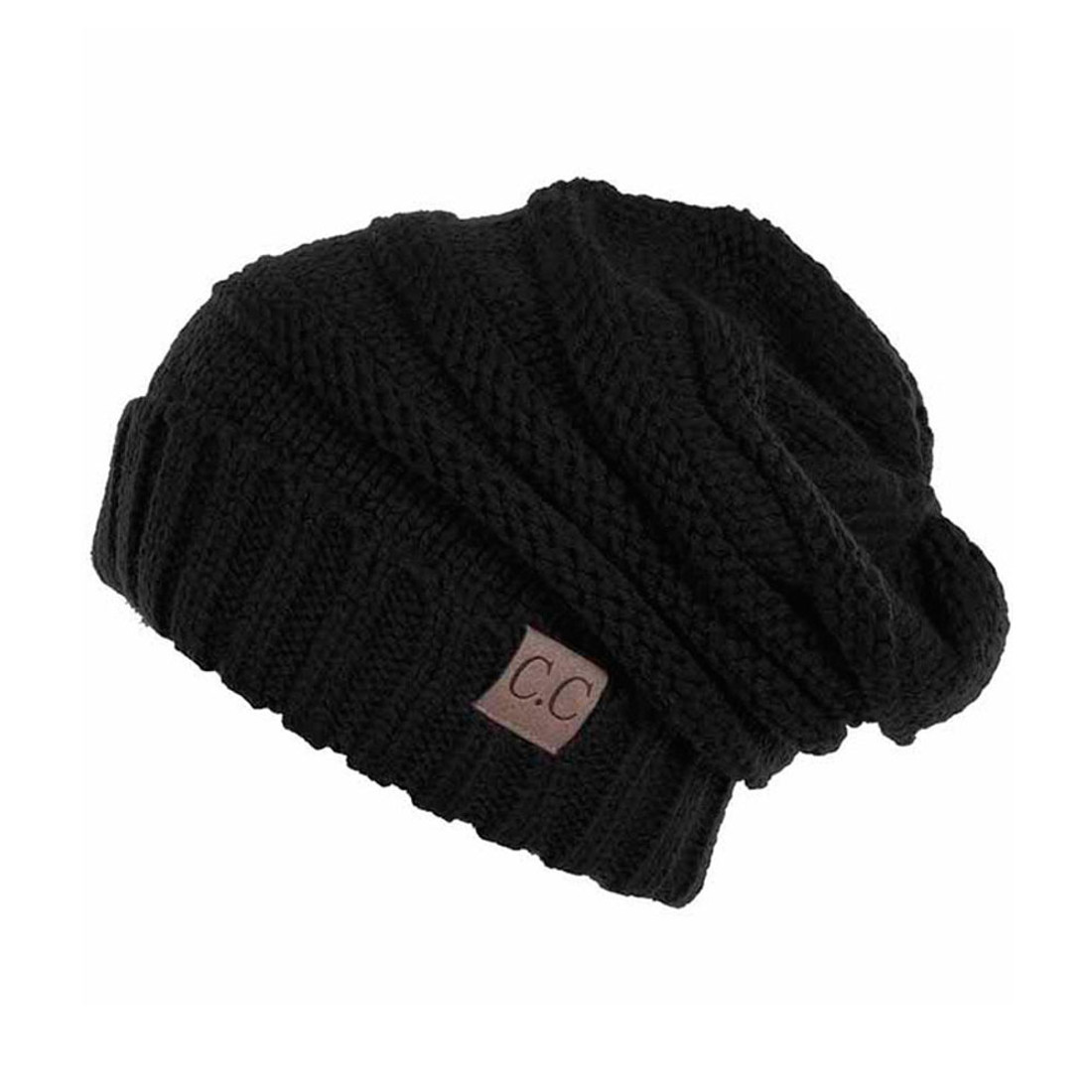 Solid Black Slouchy Beanie Knit Hat 