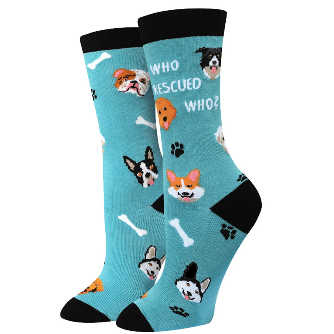 Sock Harbor Dog Days Unisex Crew Socks - Who Rescued Who Puppy Dog