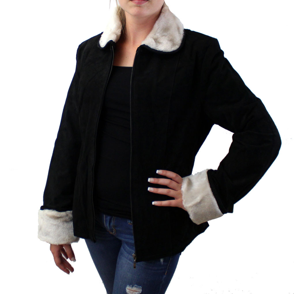 BLACK SUEDE LEATHER JACKET WITH FAUX FUR | PURPLE LEOPARD BOUTIQUE